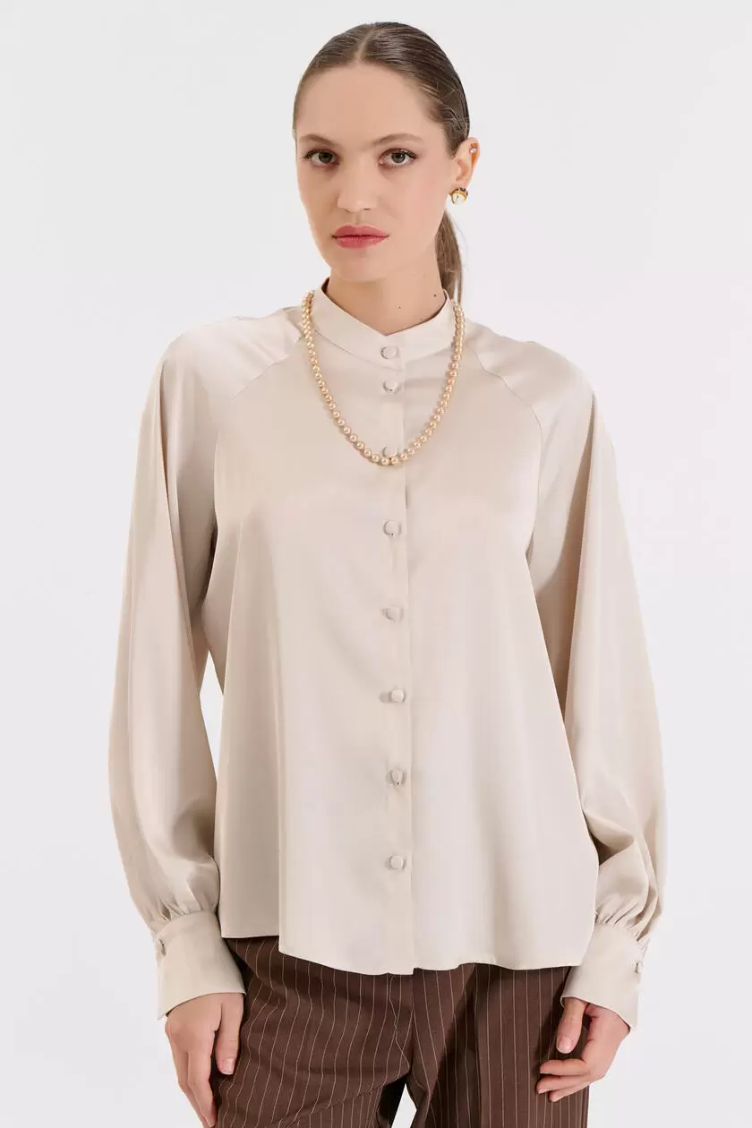 Bill Cost Σατέν Πουκάμισο με Όρθιο Γιακά 10-050486-0-Vanilla/Βανίλια Bill Cost Σατέν Πουκάμισο με Όρθιο Γιακά 10-050486-0-Vanilla/Βανίλια