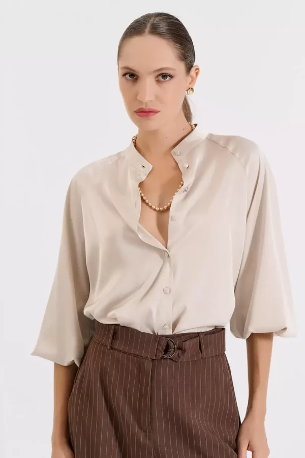 Bill Cost Σατέν Πουκάμισο με Όρθιο Γιακά 10-050486-0-Vanilla/Βανίλια