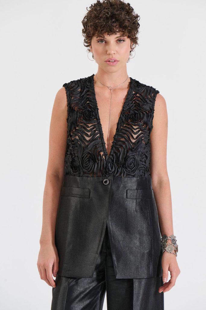 Bill Cost Γιλέκο με Ανάγλυφη υφή & Σατέν Τελείωμα-10-050491-0-Black/Μαύρο