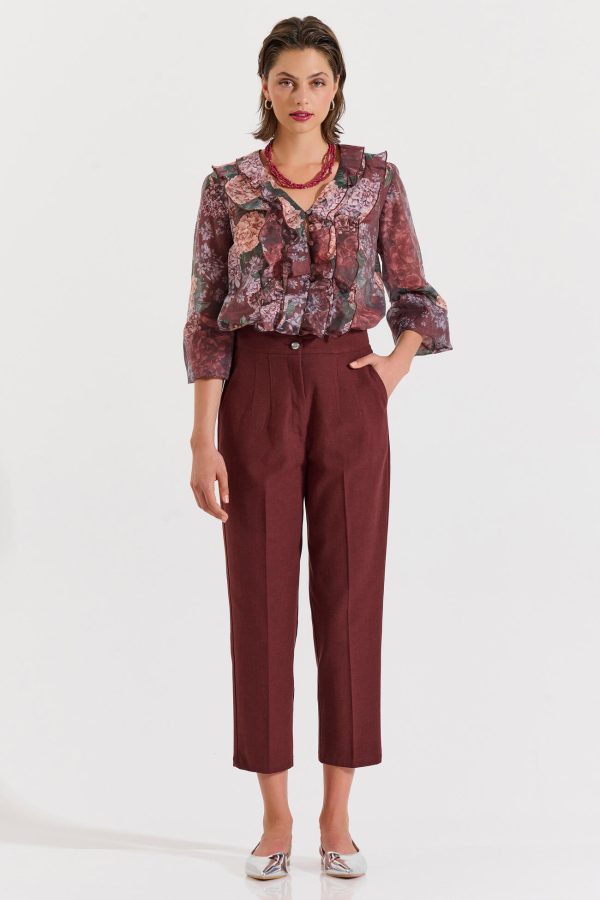 Bill Cost Ψηλόμεσο παντελόνι σε ίσια γραμμή crop-10-060816-0-Burgundy/μπορντό