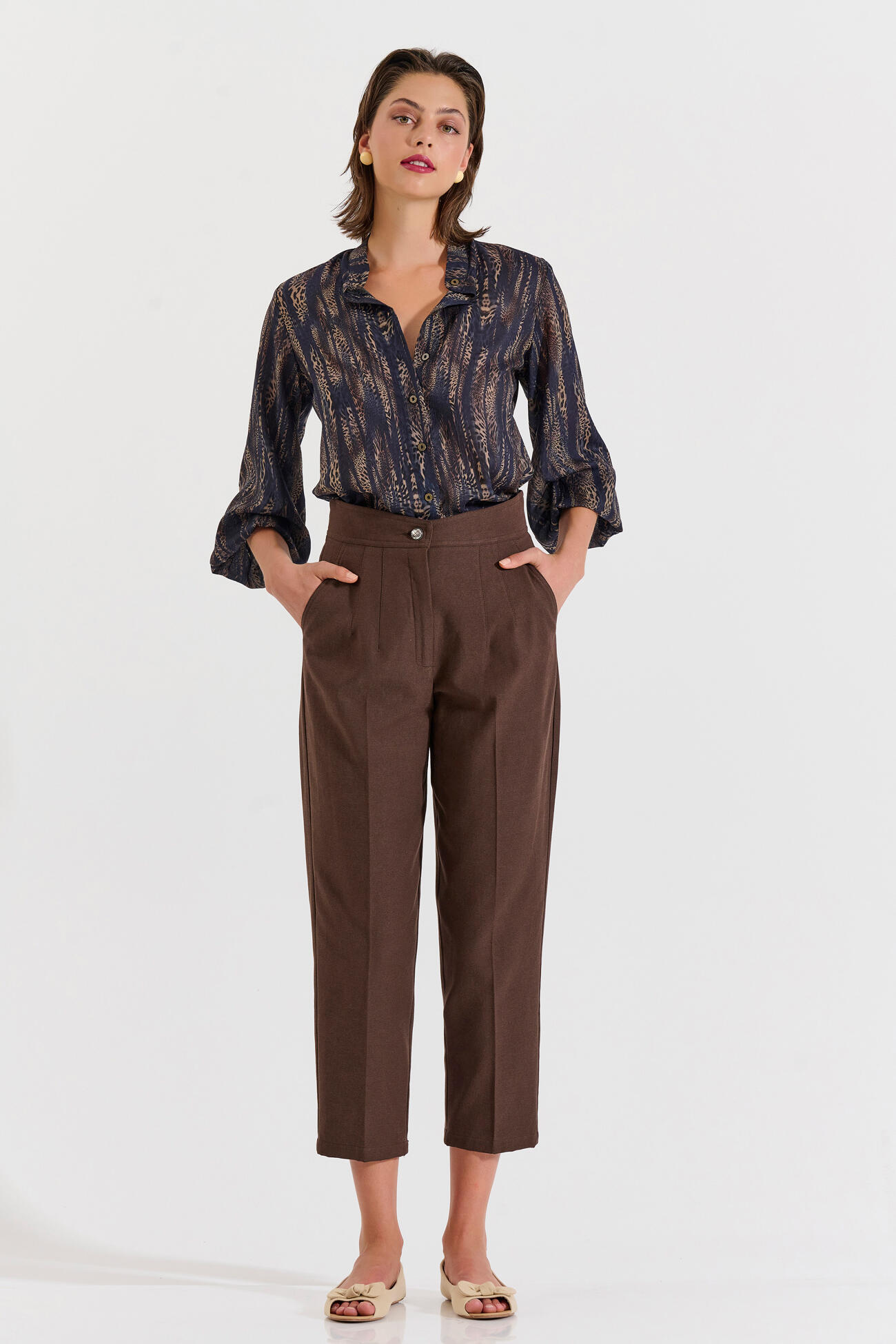 Bill Cost Ψηλόμεσο παντελόνι σε ίσια γραμμή crop-10-060816-0-Brown/Καφέ Bill Cost Ψηλόμεσο παντελόνι σε ίσια γραμμή crop-10-060816-0-Brown/Καφέ