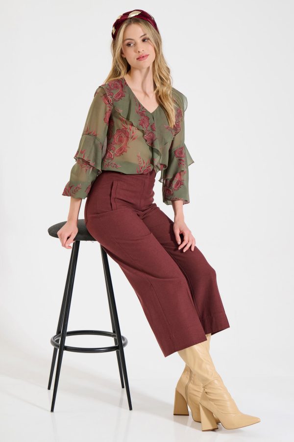 Bill Cost Παντελόνι cropped από Λιοσέλ και Βαμβάκι-10-060817-0-Burgundy/μπορντό