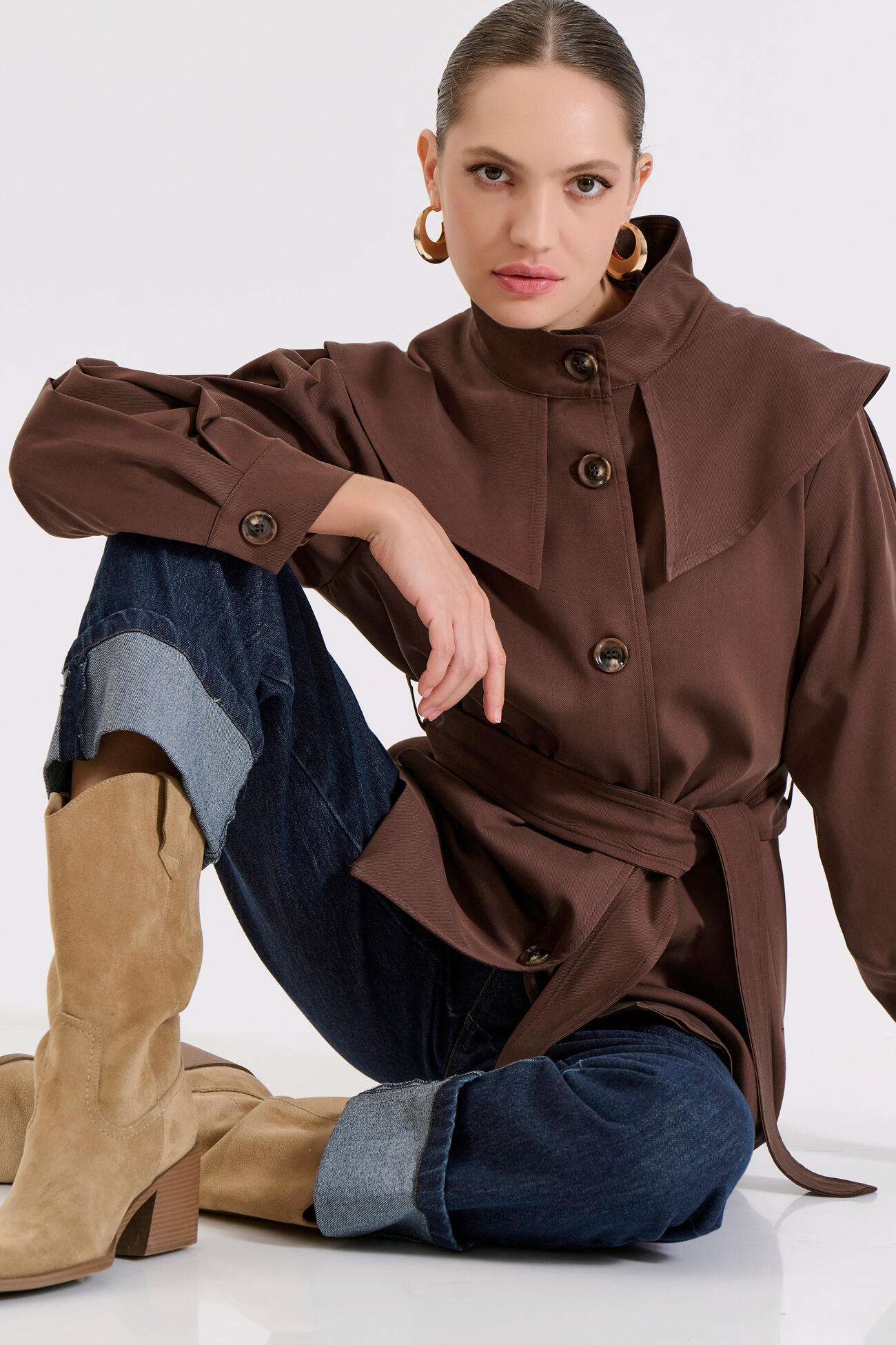 Bill Cost Καμπαρντίνα με ζώνη και μεγάλο γιακά-10-060818-0-Brown/Καφέ Bill Cost Καμπαρντίνα με ζώνη και μεγάλο γιακά-10-060818-0-Brown/Καφέ