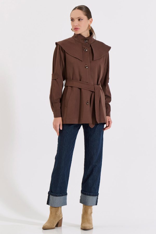 Bill Cost Καμπαρντίνα με ζώνη και μεγάλο γιακά-10-060818-0-Brown/Καφέ