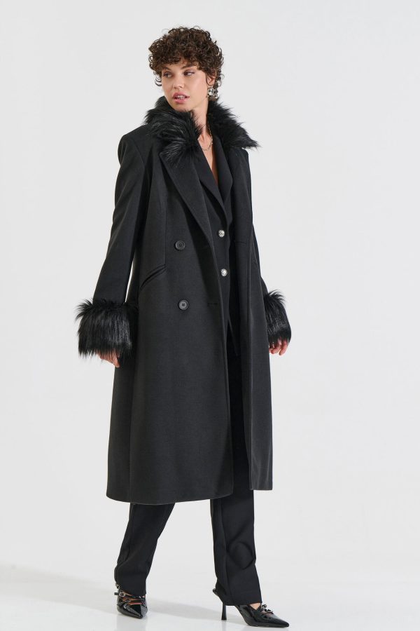 Bill Cost Παλτό με Συνθετική Γούνα Κωδικός 10-090205-0-Black/Μαύρο