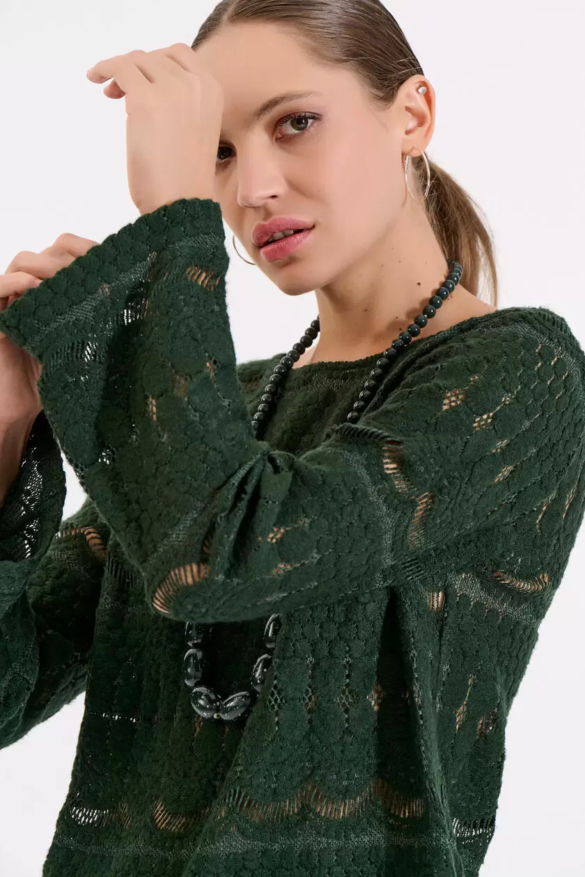 Bill Cost Πλεκτή μπλούζα με δαντελωτό μοτίβο 10-130177-0-Green/Πράσινο Bill Cost Πλεκτή μπλούζα με δαντελωτό μοτίβο 10-130177-0-Green/Πράσινο