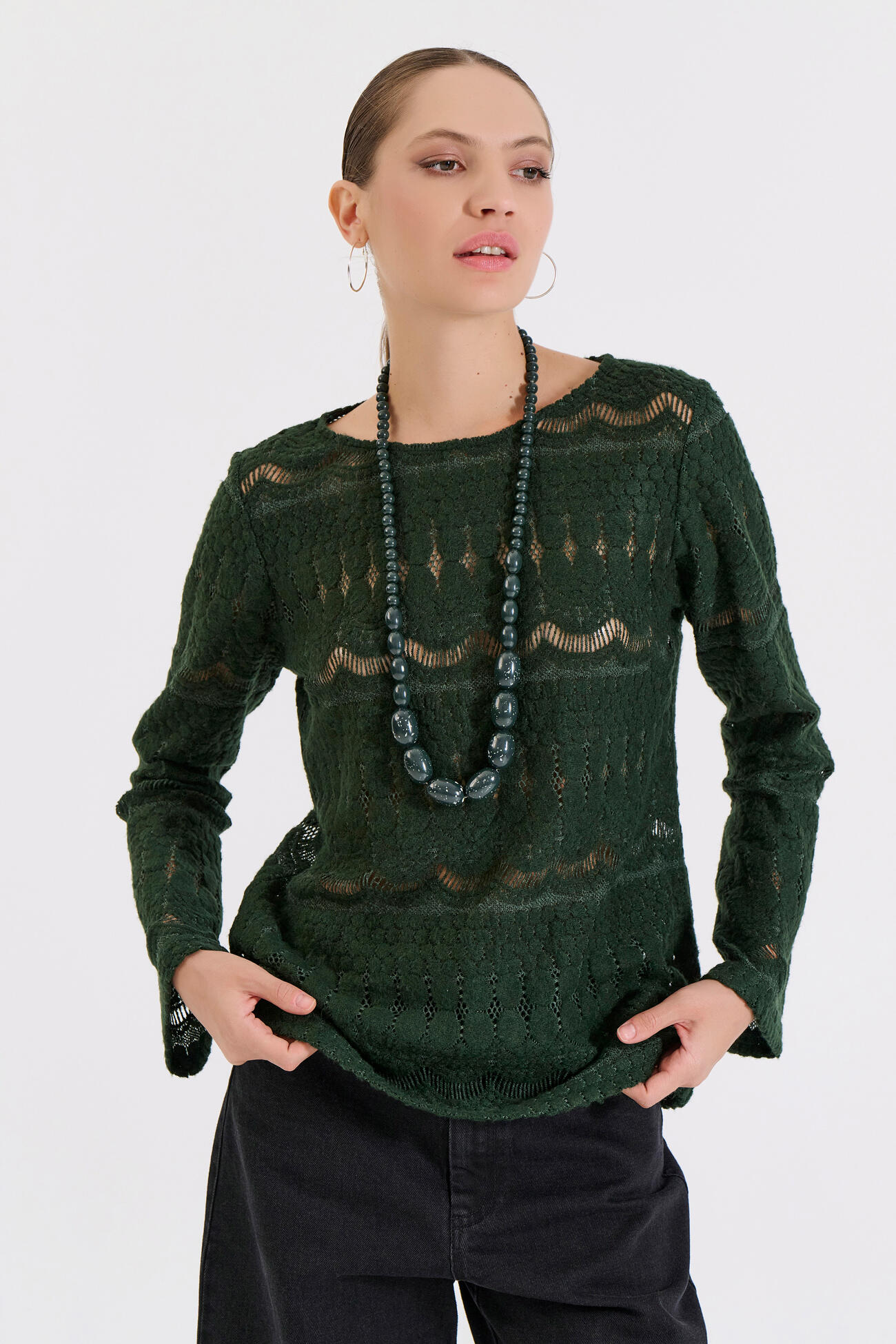 Bill Cost Πλεκτή μπλούζα με δαντελωτό μοτίβο 10-130177-0-Green/Πράσινο Bill Cost Πλεκτή μπλούζα με δαντελωτό μοτίβο 10-130177-0-Green/Πράσινο