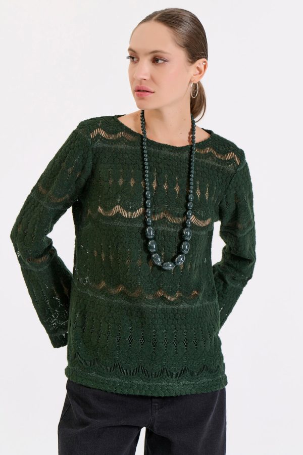 Bill Cost Πλεκτή μπλούζα με δαντελωτό μοτίβο 10-130177-0-Green/Πράσινο