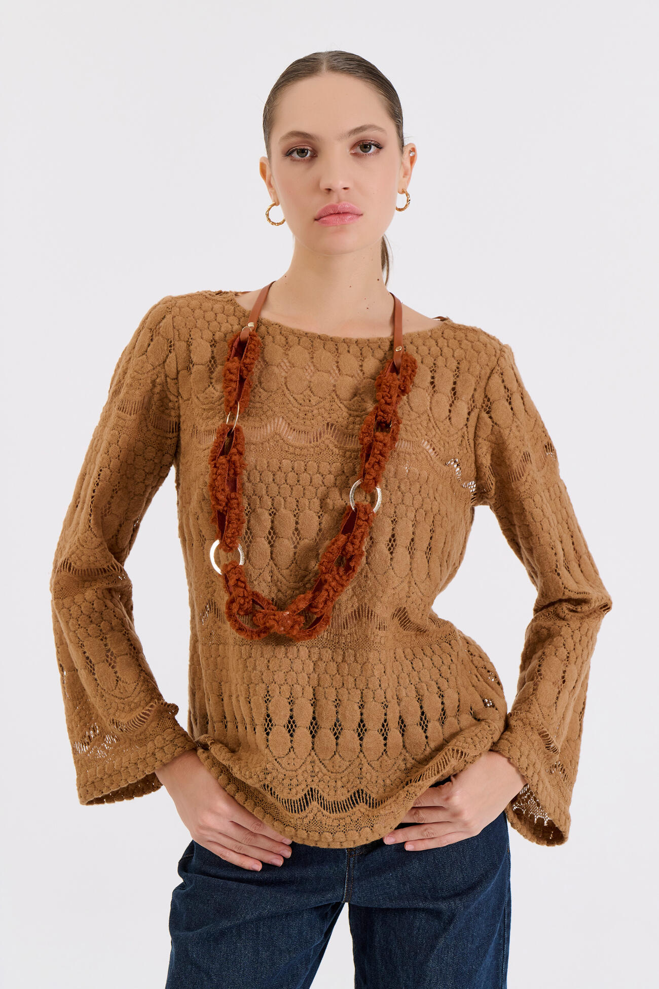 Bill Cost Πλεκτή μπλούζα με δαντελωτό μοτίβο 10-130177-0-Camel/Καμηλό Bill Cost Πλεκτή μπλούζα με δαντελωτό μοτίβο 10-130177-0-Camel/Καμηλό