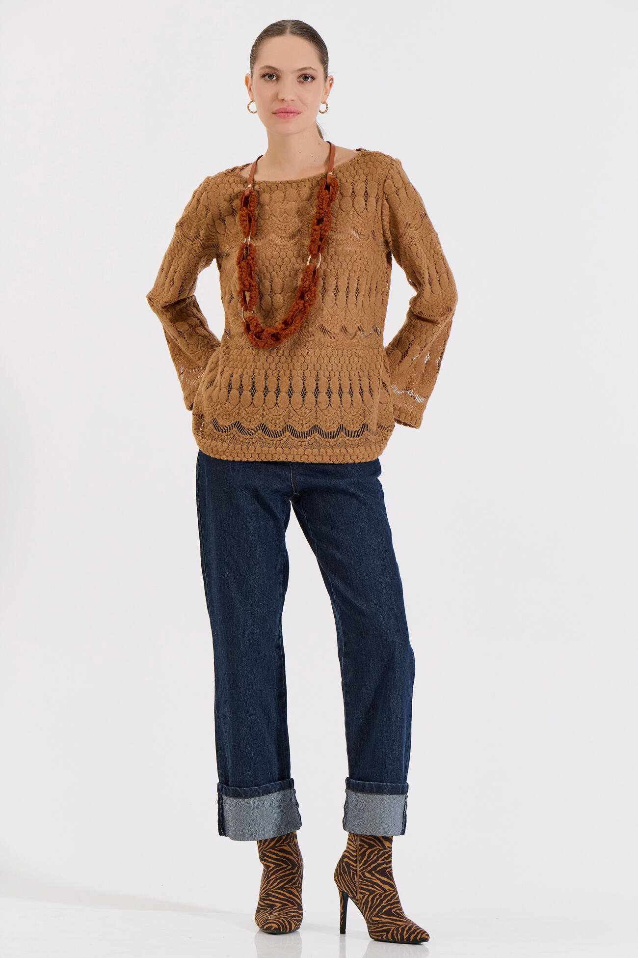 Bill Cost Πλεκτή μπλούζα με δαντελωτό μοτίβο 10-130177-0-Camel/Καμηλό Bill Cost Πλεκτή μπλούζα με δαντελωτό μοτίβο 10-130177-0-Camel/Καμηλό