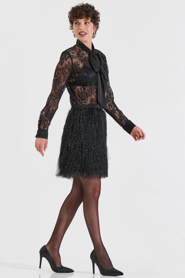 Bill Cost Μίνι Φόρεμα με Δαντέλα & Κρόσια-10-160185-0-Black/Μαύρο
