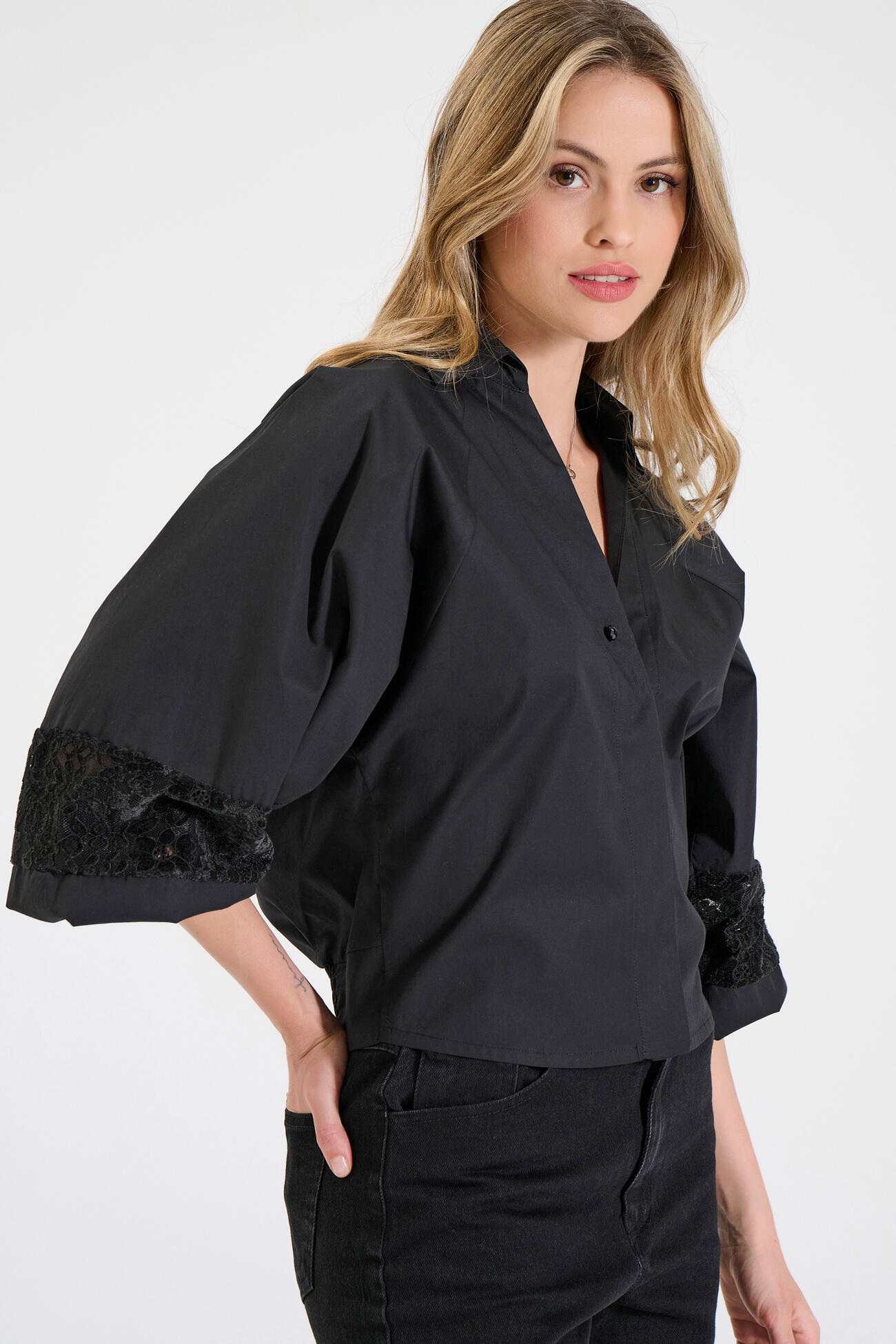 Bill Cost Βαμβακερό πουκάμισο με δαντέλα στα μανίκια-10-180327-0-Black/Μαύρο Bill Cost Βαμβακερό πουκάμισο με δαντέλα στα μανίκια-10-180327-0-Black/Μαύρο