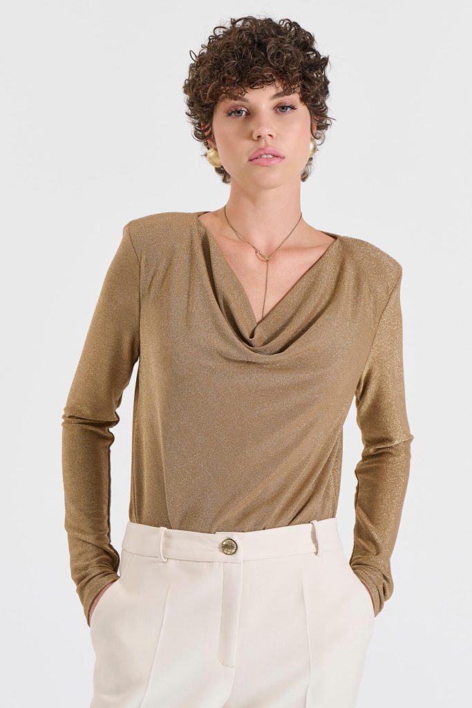 Bill Cost Kορμάκι Λούρεξ με Ντραπέ Λαιμόκοψη-10-190118-0-Golden/Χρυσό