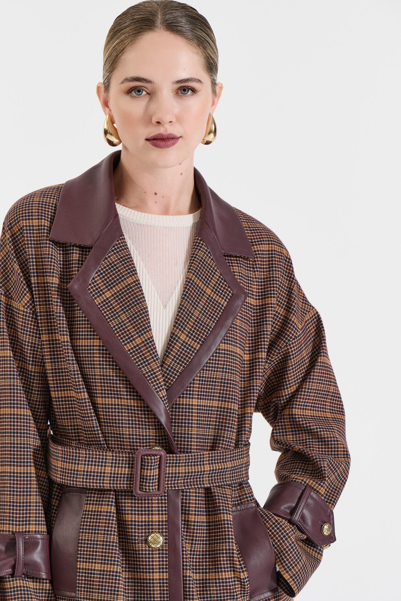 Bill Cost Καρό Ημίπαλτο με Δερματίνη-10-330360-0-Brown/Καφέ Bill Cost Καρό Ημίπαλτο με Δερματίνη-10-330360-0-Brown/Καφέ