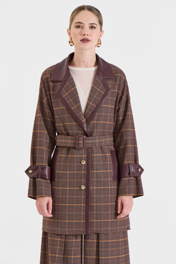 Bill Cost Καρό Ημίπαλτο με Δερματίνη-10-330360-0-Brown/Καφέ