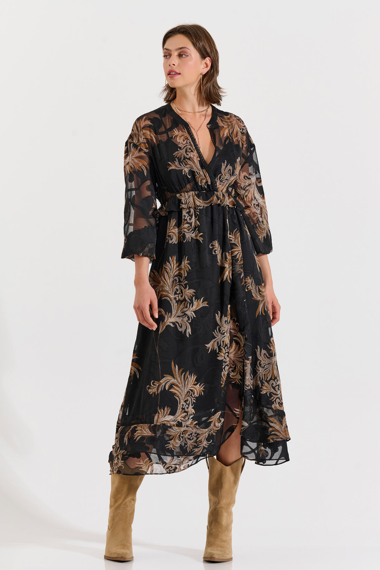 Bill Cost Μακρύ εμπριμέ φόρεμα με V λαιμόκοψη-10-342397-0-Black/Μαύρο Bill Cost Μακρύ εμπριμέ φόρεμα με V λαιμόκοψη-10-342397-0-Black/Μαύρο