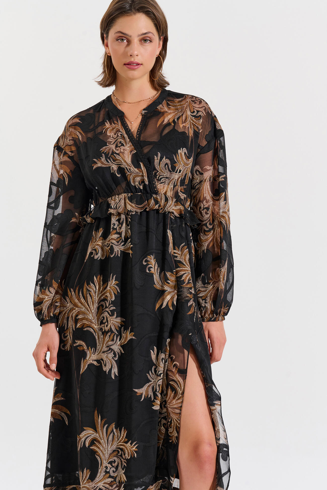 Bill Cost Μακρύ εμπριμέ φόρεμα με V λαιμόκοψη-10-342397-0-Black/Μαύρο Bill Cost Μακρύ εμπριμέ φόρεμα με V λαιμόκοψη-10-342397-0-Black/Μαύρο