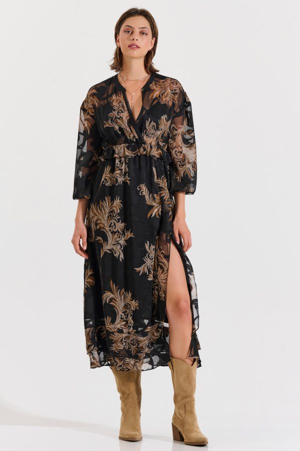 Bill Cost Μακρύ εμπριμέ φόρεμα με V λαιμόκοψη-10-342397-0-Black/Μαύρο