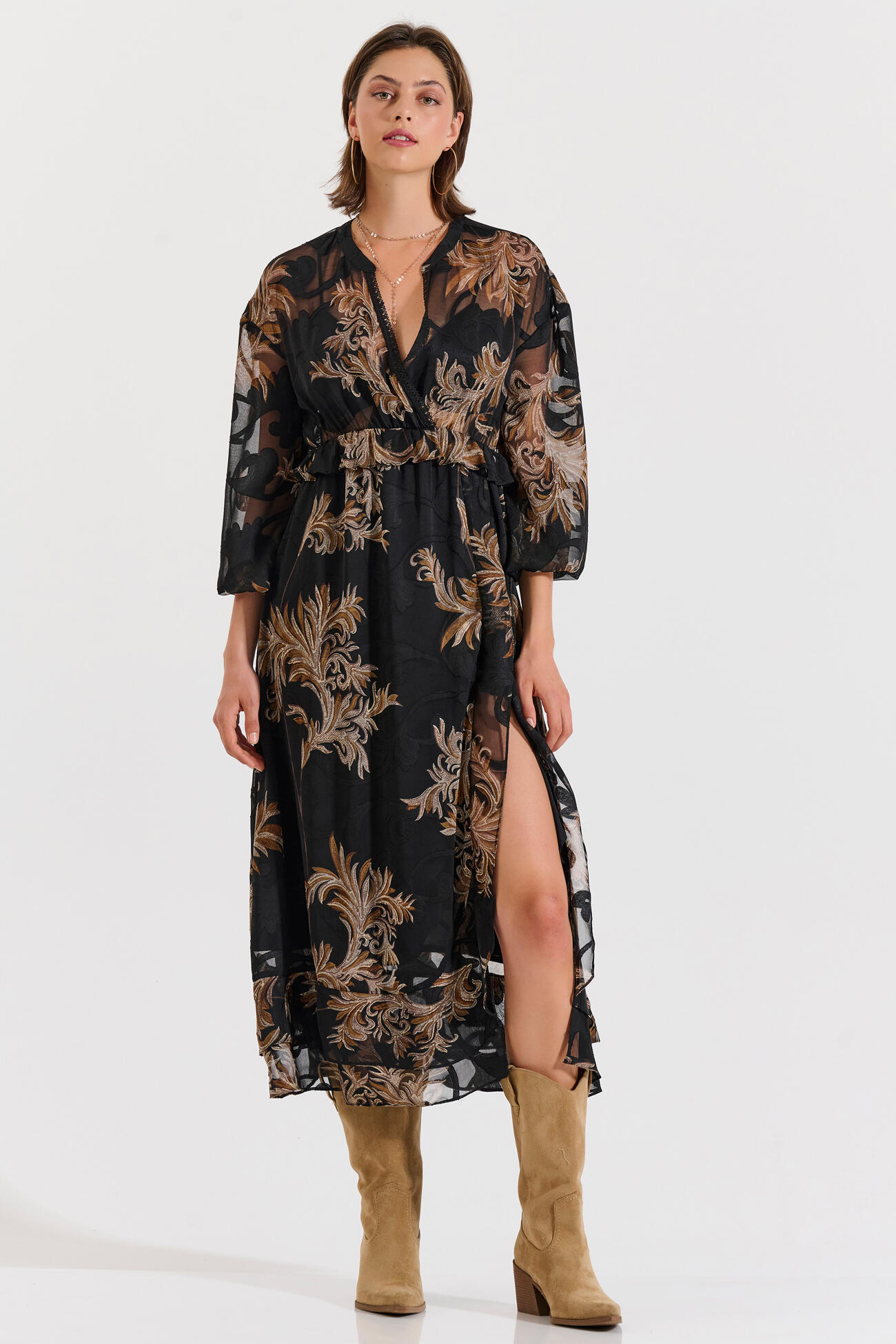 Bill Cost Μακρύ εμπριμέ φόρεμα με V λαιμόκοψη-10-342397-0-Black/Μαύρο Bill Cost Μακρύ εμπριμέ φόρεμα με V λαιμόκοψη-10-342397-0-Black/Μαύρο