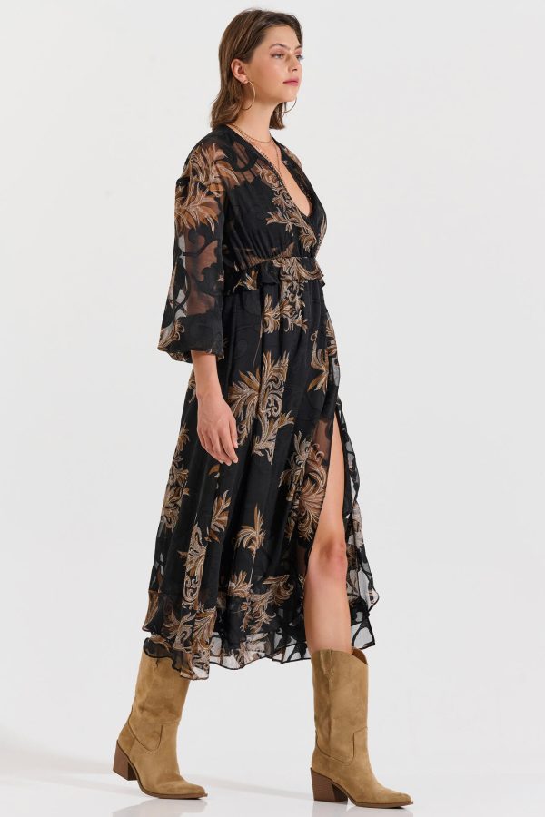 Bill Cost Μακρύ εμπριμέ φόρεμα με V λαιμόκοψη-10-342397-0-Black/Μαύρο