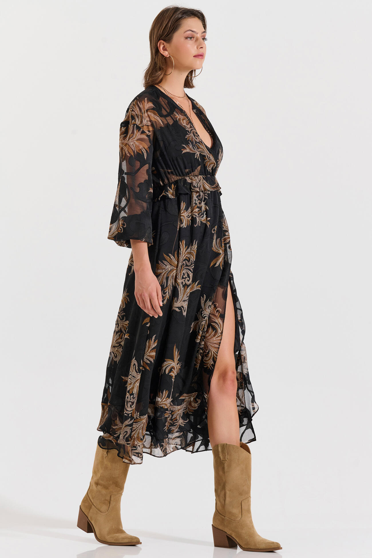 Bill Cost Μακρύ εμπριμέ φόρεμα με V λαιμόκοψη-10-342397-0-Black/Μαύρο Bill Cost Μακρύ εμπριμέ φόρεμα με V λαιμόκοψη-10-342397-0-Black/Μαύρο