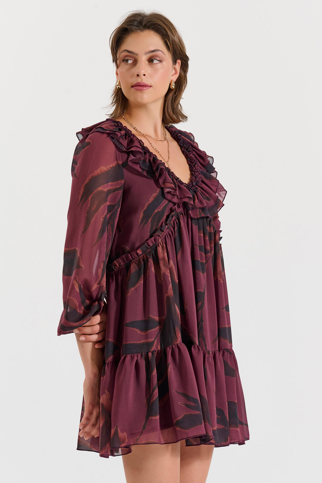 Bill Cost Φόρεμα μίνι εμπριμέ με βολάν-10-342407-0-Burgundy/μπορντό Bill Cost Φόρεμα μίνι εμπριμέ με βολάν-10-342407-0-Burgundy/μπορντό