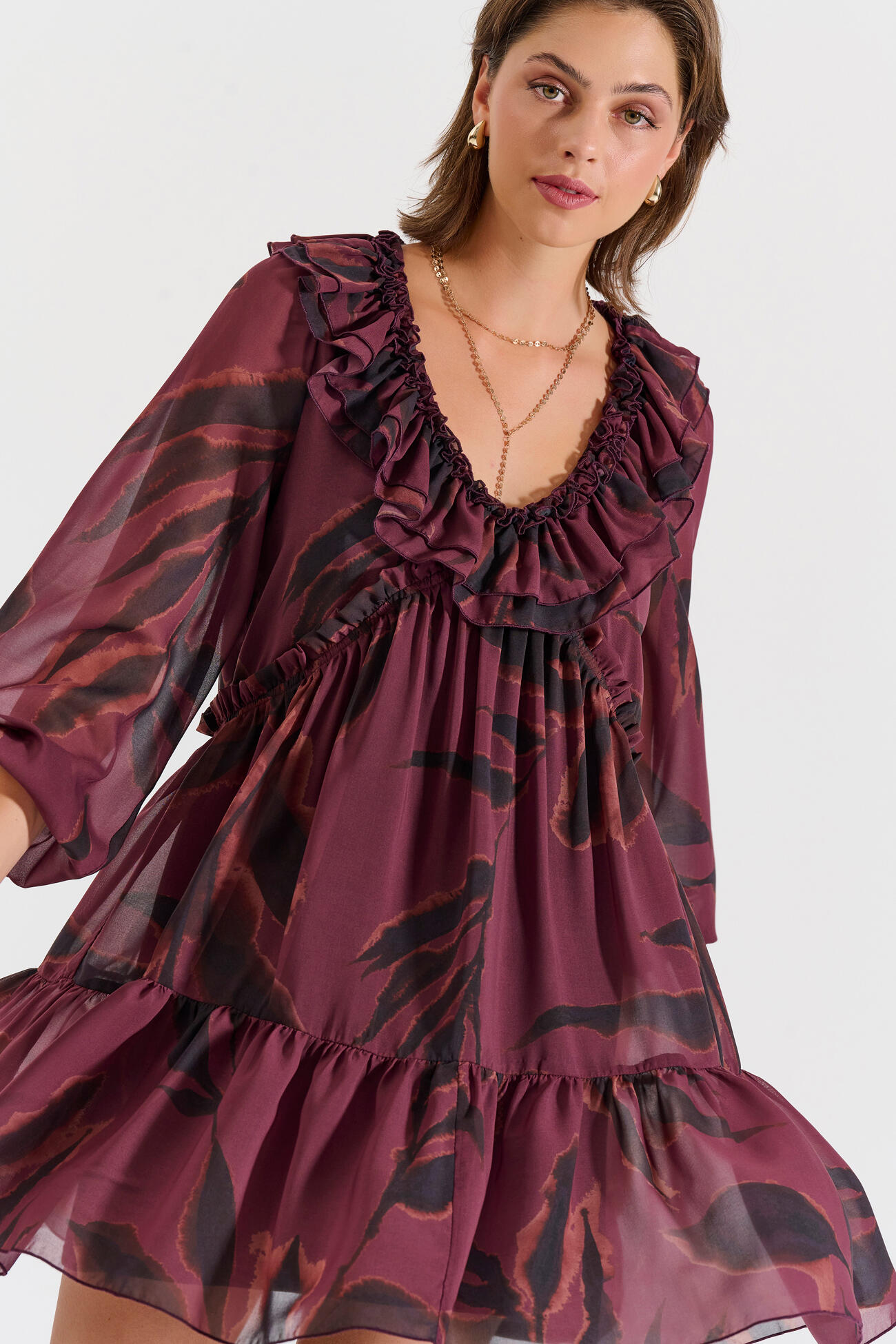 Bill Cost Φόρεμα μίνι εμπριμέ με βολάν-10-342407-0-Burgundy/μπορντό Bill Cost Φόρεμα μίνι εμπριμέ με βολάν-10-342407-0-Burgundy/μπορντό