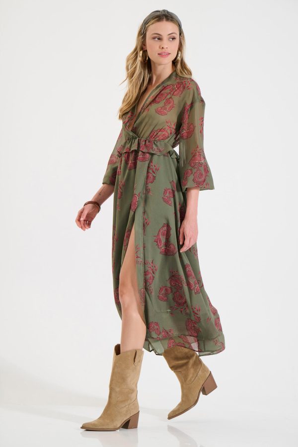 Bill Cost Μακρύ Φόρεμα με Εμπριμέ Μοτίβο και Βολάν-10-342410-0-Olive/Λαδί