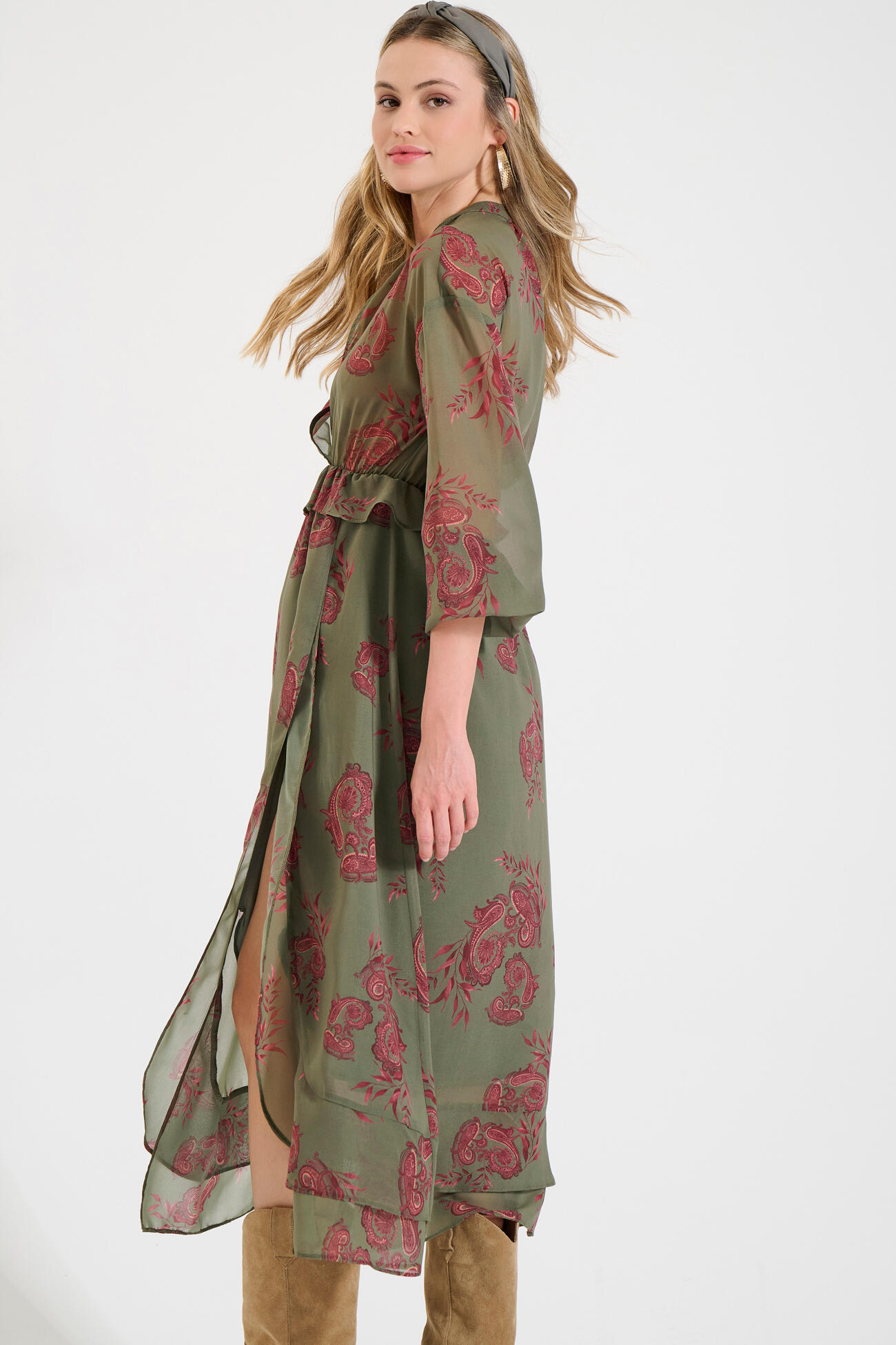 Bill Cost Μακρύ Φόρεμα με Εμπριμέ Μοτίβο και Βολάν-10-342410-0-Olive/Λαδί Bill Cost Μακρύ Φόρεμα με Εμπριμέ Μοτίβο και Βολάν-10-342410-0-Olive/Λαδί