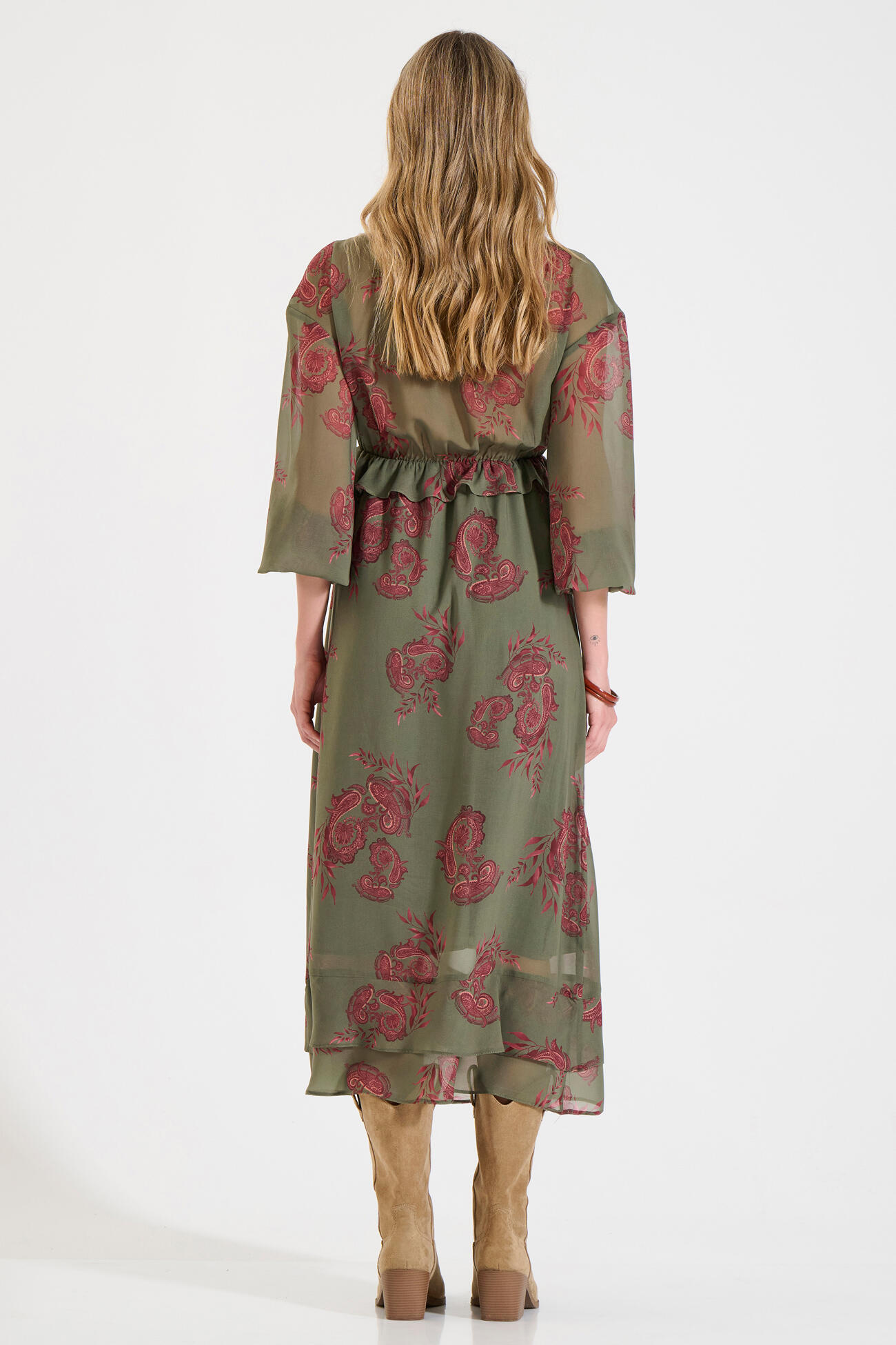 Bill Cost Μακρύ Φόρεμα με Εμπριμέ Μοτίβο και Βολάν-10-342410-0-Olive/Λαδί Bill Cost Μακρύ Φόρεμα με Εμπριμέ Μοτίβο και Βολάν-10-342410-0-Olive/Λαδί