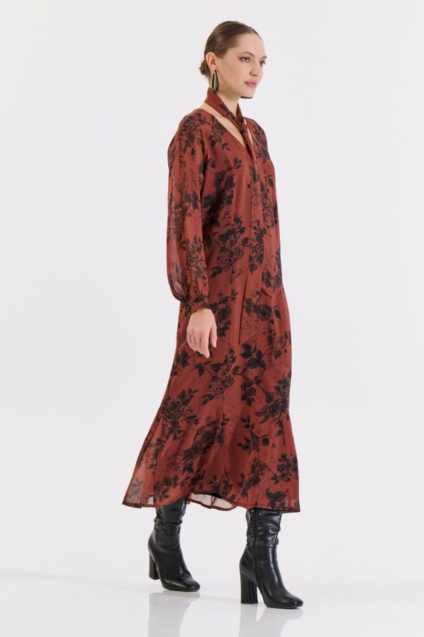 Bill Cost Μακρύ Εμπριμέ Φόρεμα με Ζώνη-10-342424-0-Brown/Καφέ