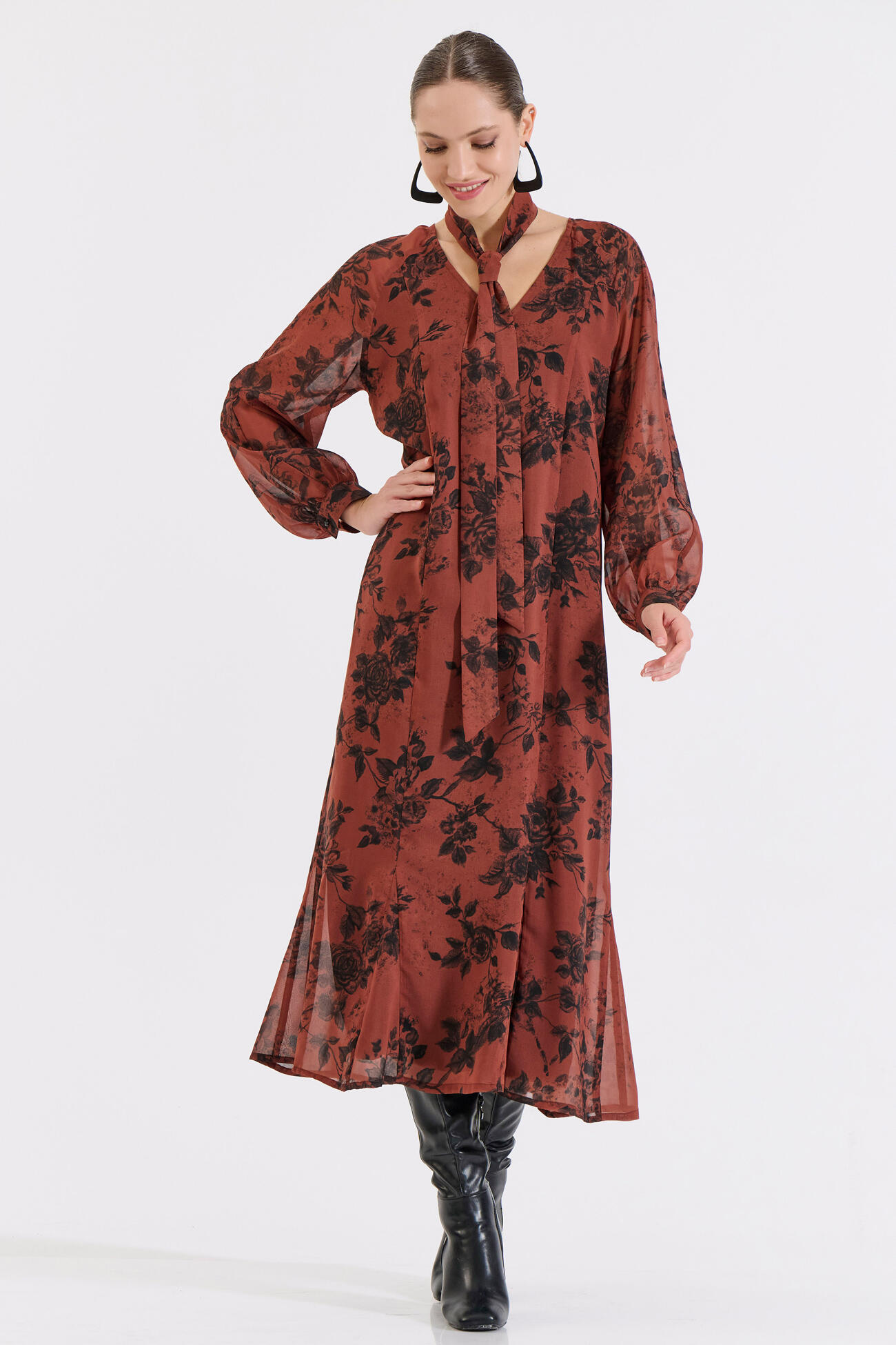 Bill Cost Μακρύ Εμπριμέ Φόρεμα με Ζώνη-10-342424-0-Brown/Καφέ Bill Cost Μακρύ Εμπριμέ Φόρεμα με Ζώνη-10-342424-0-Brown/Καφέ