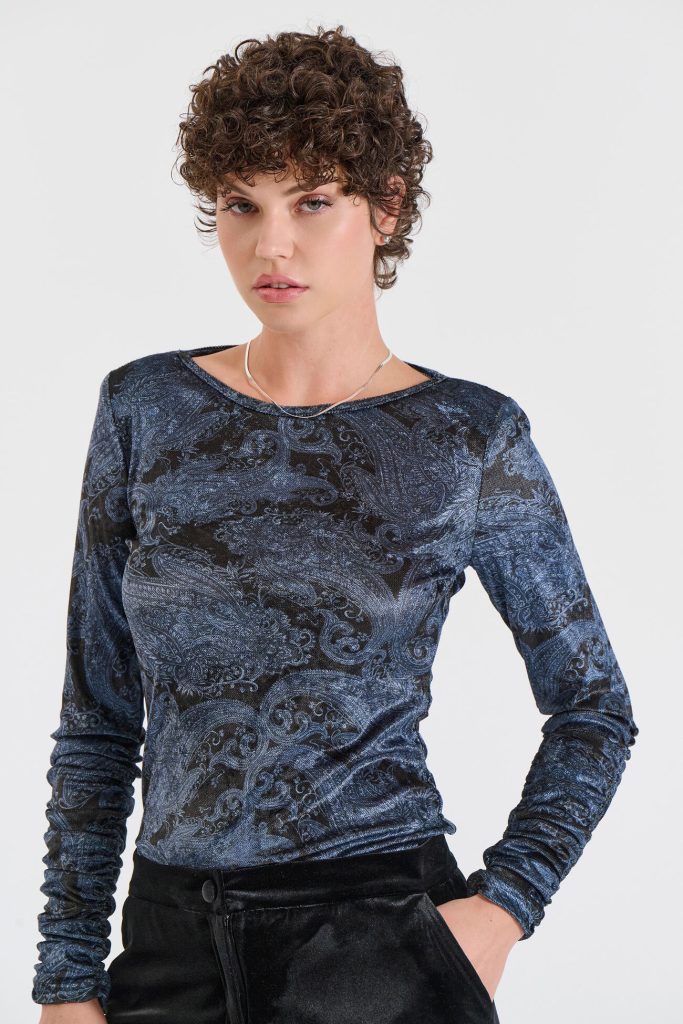 Bill Cost Βελούδινη Μπλούζα με Paisley Μοτίβο-10-342446-0-Blue/Μπλε