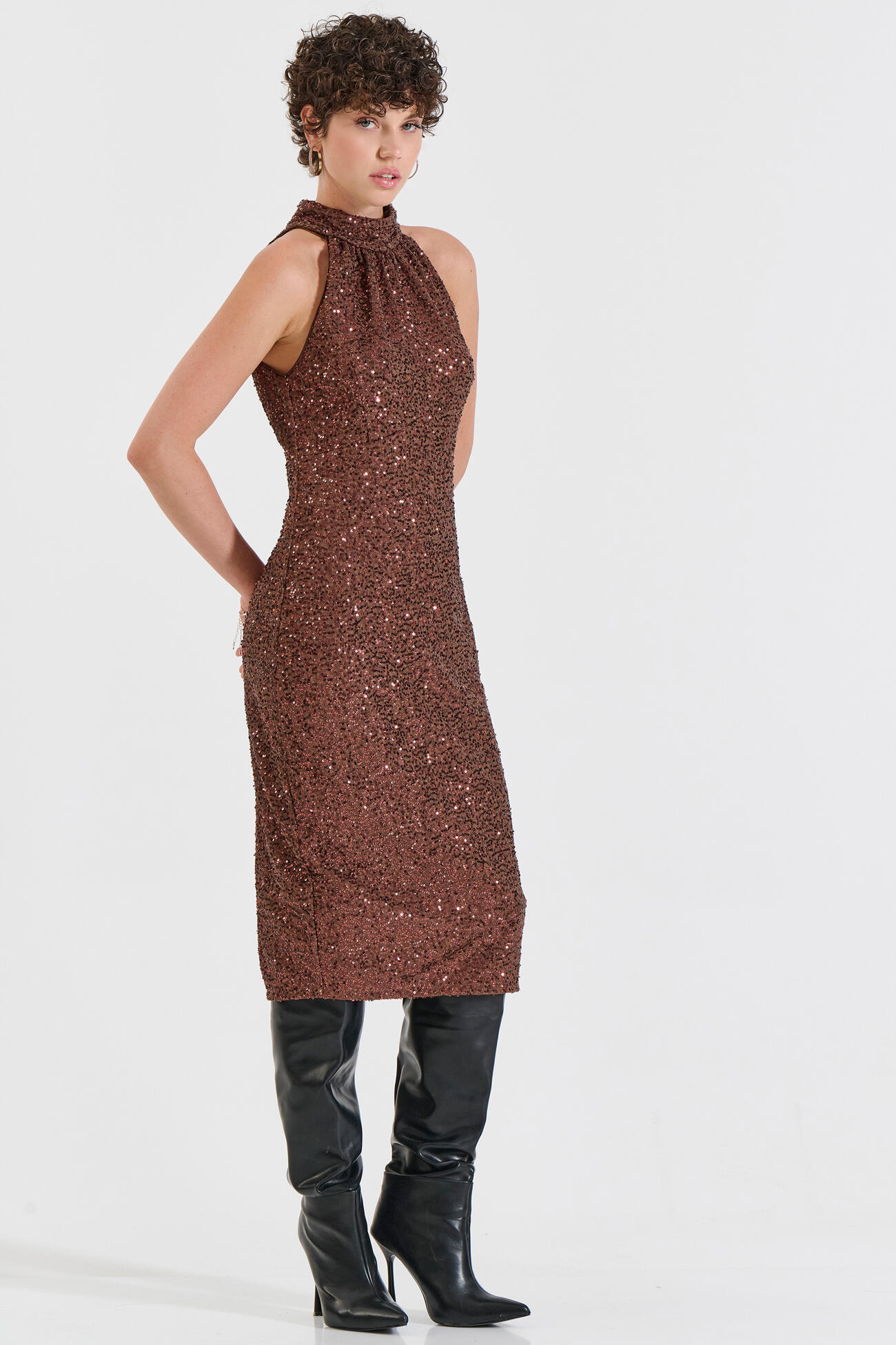 Bill Cost Midi Φόρεμα με Παγιέτες-10-370089-0-Brown/Καφέ Bill Cost Midi Φόρεμα με Παγιέτες-10-370089-0-Brown/Καφέ