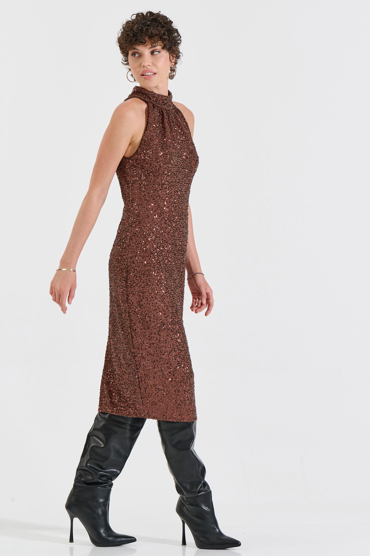 Bill Cost Midi Φόρεμα με Παγιέτες-10-370089-0-Brown/Καφέ Bill Cost Midi Φόρεμα με Παγιέτες-10-370089-0-Brown/Καφέ