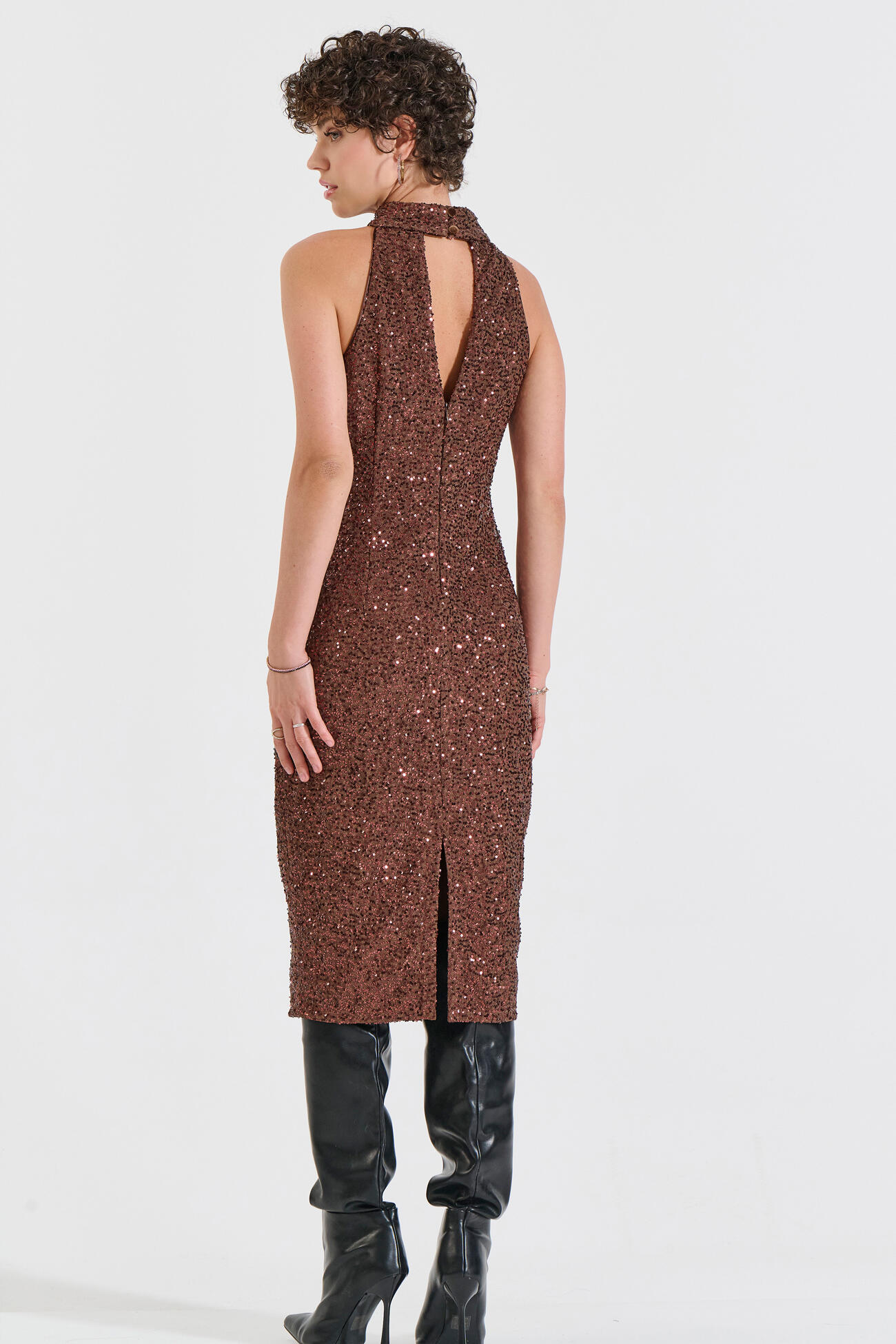 Bill Cost Midi Φόρεμα με Παγιέτες-10-370089-0-Brown/Καφέ Bill Cost Midi Φόρεμα με Παγιέτες-10-370089-0-Brown/Καφέ