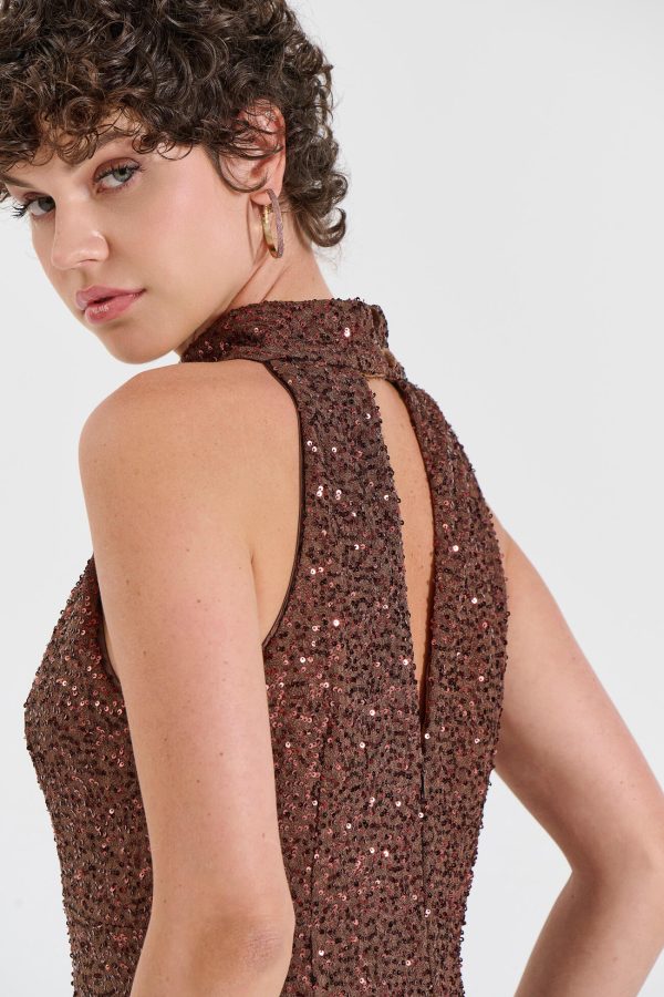Bill Cost Midi Φόρεμα με Παγιέτες-10-370089-0-Brown/Καφέ