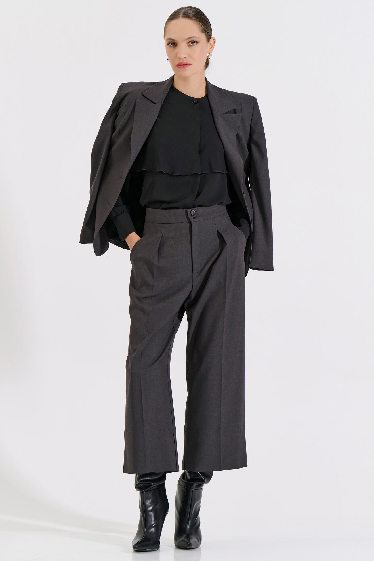 Bill Cost Ζιπ κιλότ με πιέτες-10-410182-0-Grey/Γκρι Bill Cost Ζιπ κιλότ με πιέτες-10-410182-0-Grey/Γκρι