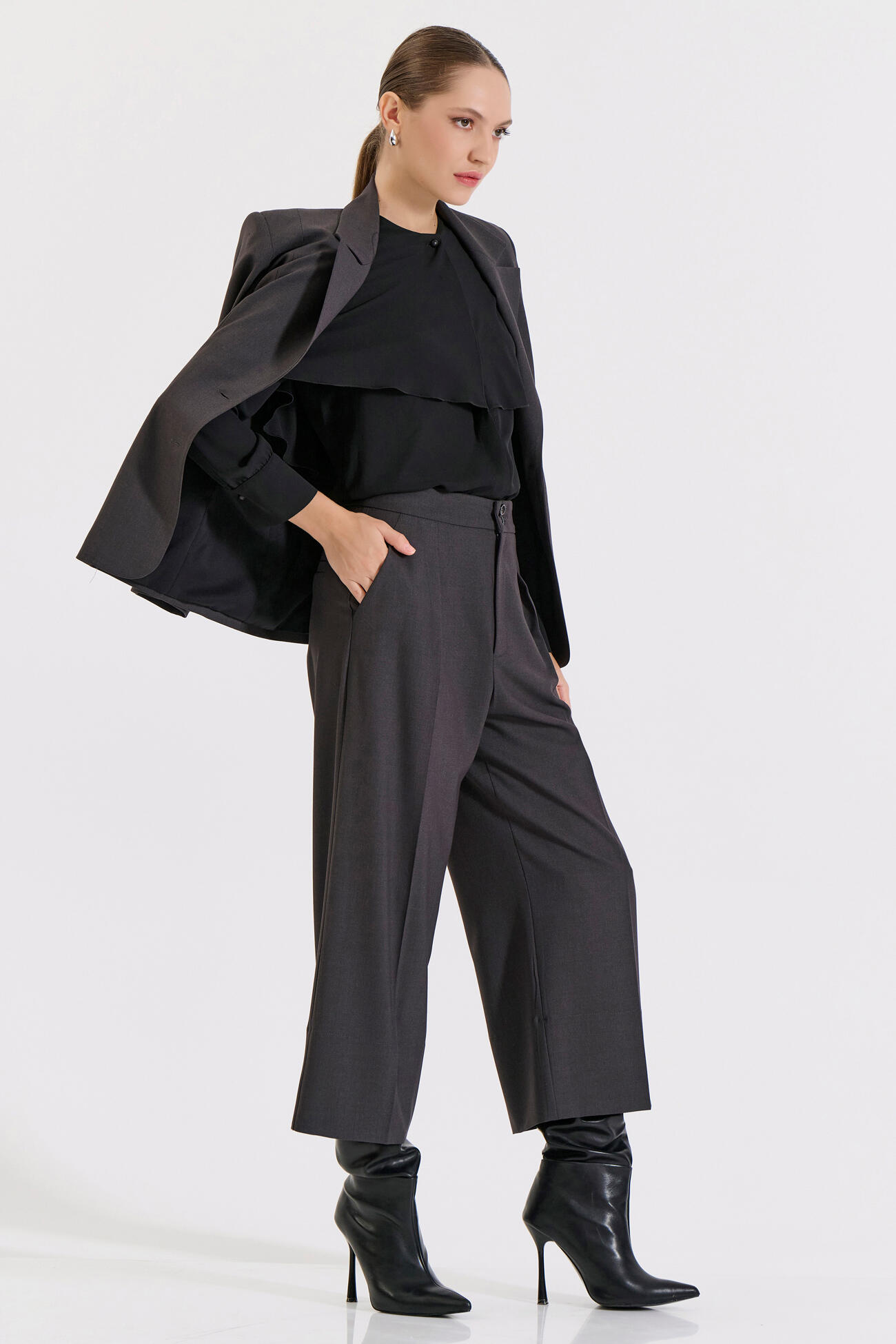 Bill Cost Ζιπ κιλότ με πιέτες-10-410182-0-Grey/Γκρι Bill Cost Ζιπ κιλότ με πιέτες-10-410182-0-Grey/Γκρι