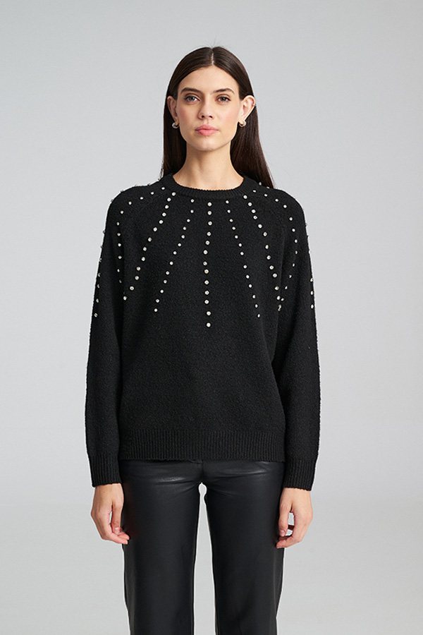 Mind Matter Πλεκτό με Διακοσμητικές Πέρλες MILLA SWEATER-MML25-02-09-023_BLACK/ΜΑΥΡΟ