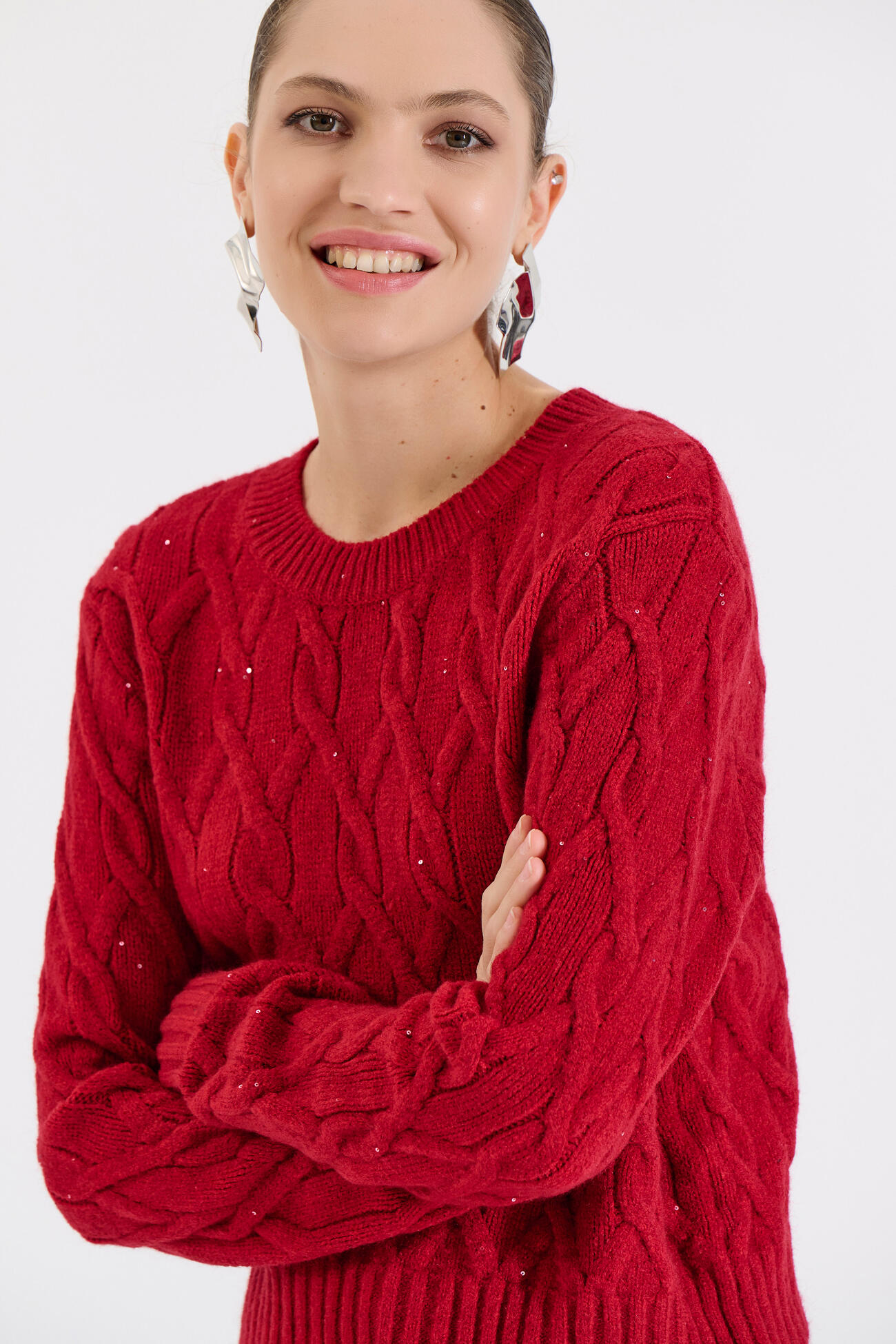 Bill Cost Πλεκτή Μπλούζα με Πλεξούδες και Διακριτική Λάμψη-20-131375-0-Red/Κόκκινο Bill Cost Πλεκτή Μπλούζα με Πλεξούδες και Διακριτική Λάμψη-20-131375-0-Red/Κόκκινο