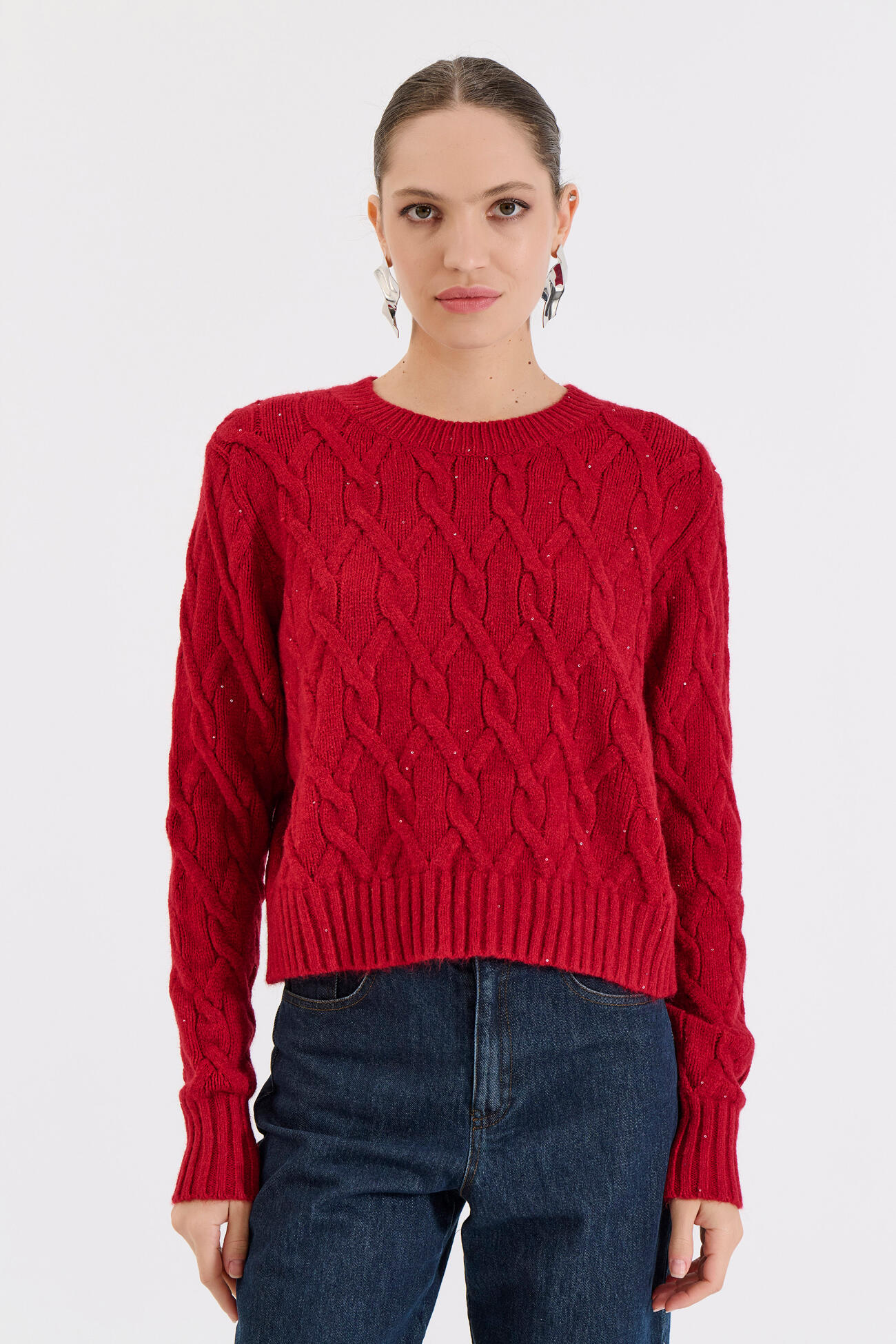 Bill Cost Πλεκτή Μπλούζα με Πλεξούδες και Διακριτική Λάμψη-20-131375-0-Red/Κόκκινο Bill Cost Πλεκτή Μπλούζα με Πλεξούδες και Διακριτική Λάμψη-20-131375-0-Red/Κόκκινο