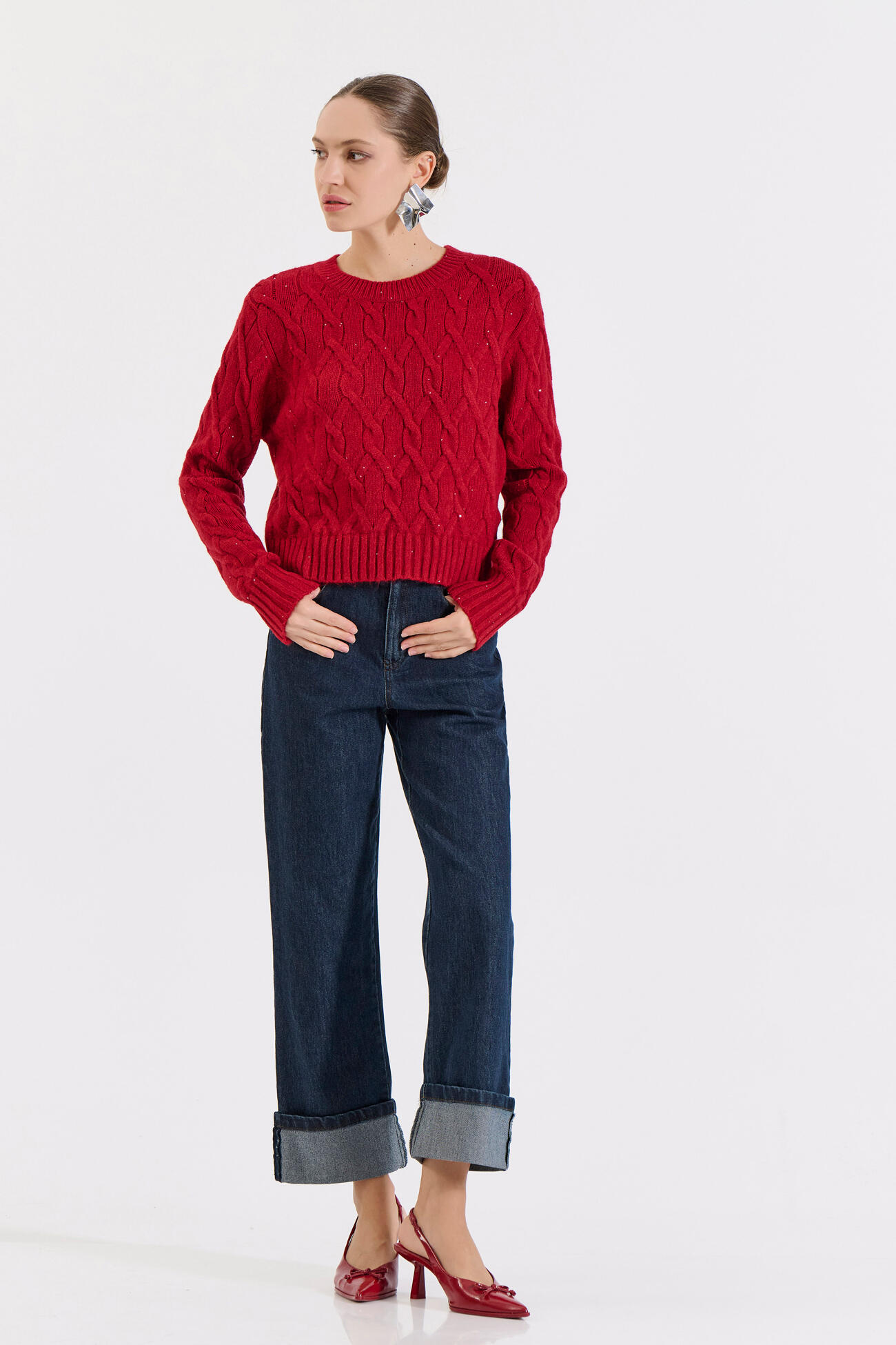 Bill Cost Πλεκτή Μπλούζα με Πλεξούδες και Διακριτική Λάμψη-20-131375-0-Red/Κόκκινο Bill Cost Πλεκτή Μπλούζα με Πλεξούδες και Διακριτική Λάμψη-20-131375-0-Red/Κόκκινο