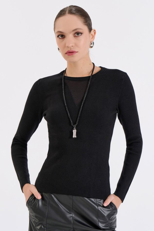 Bill Cost Πλεκτή Μπλούζα με Διαφάνεια στο Ντεκολτέ-20-131376-0-Black/Μαύρο