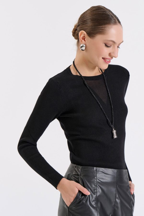 Bill Cost Πλεκτή Μπλούζα με Διαφάνεια στο Ντεκολτέ-20-131376-0-Black/Μαύρο