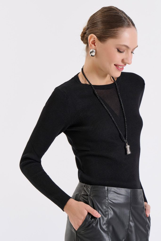 Bill Cost Πλεκτή Μπλούζα με Διαφάνεια στο Ντεκολτέ-20-131376-0-Black/Μαύρο