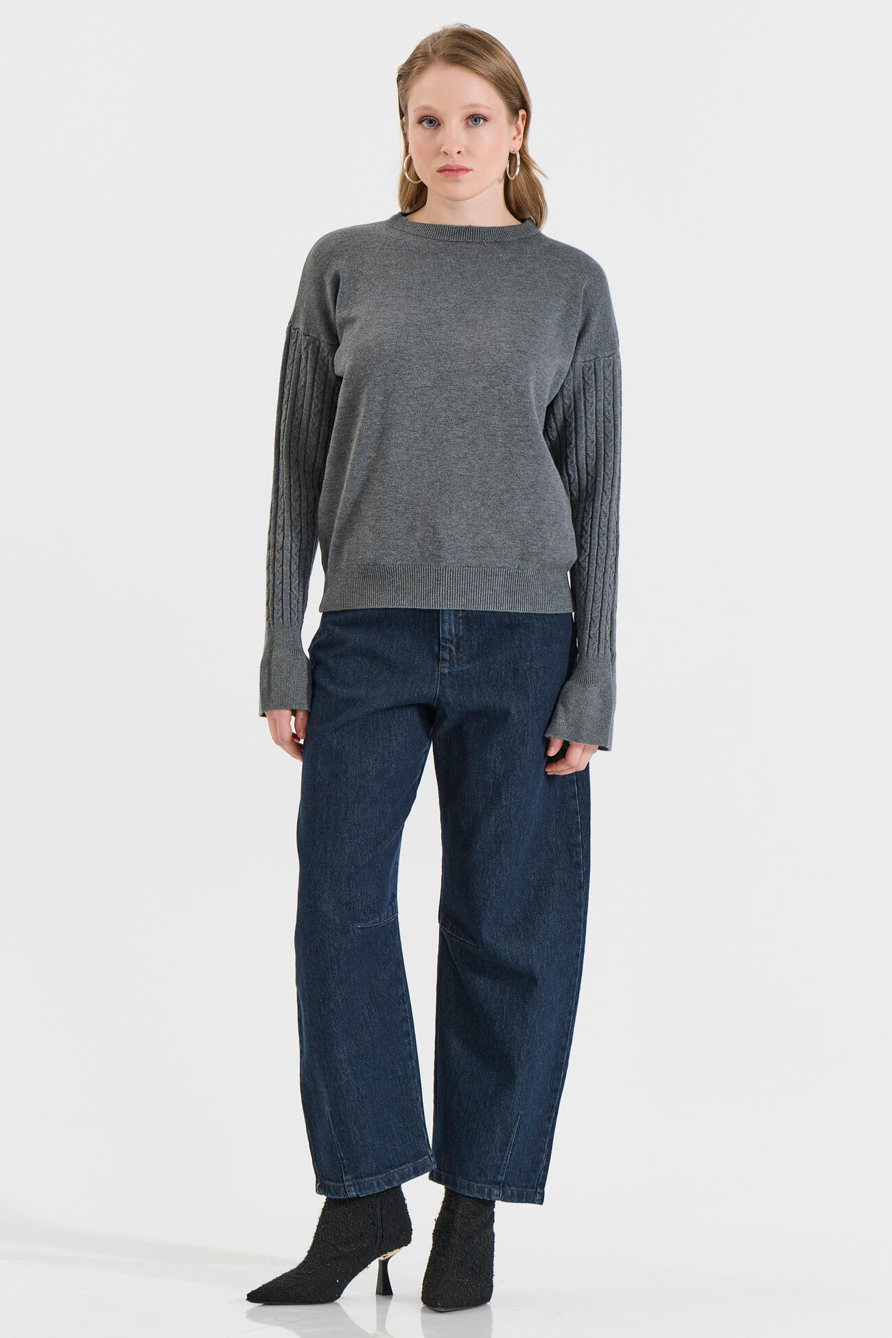 Bill Cost Πλεκτό Πουλόβερ με Πλέξη Πλεξούδας στα Μανίκια-20-131386-0-Grey/Γκρι Bill Cost Πλεκτό Πουλόβερ με Πλέξη Πλεξούδας στα Μανίκια-20-131386-0-Grey/Γκρι