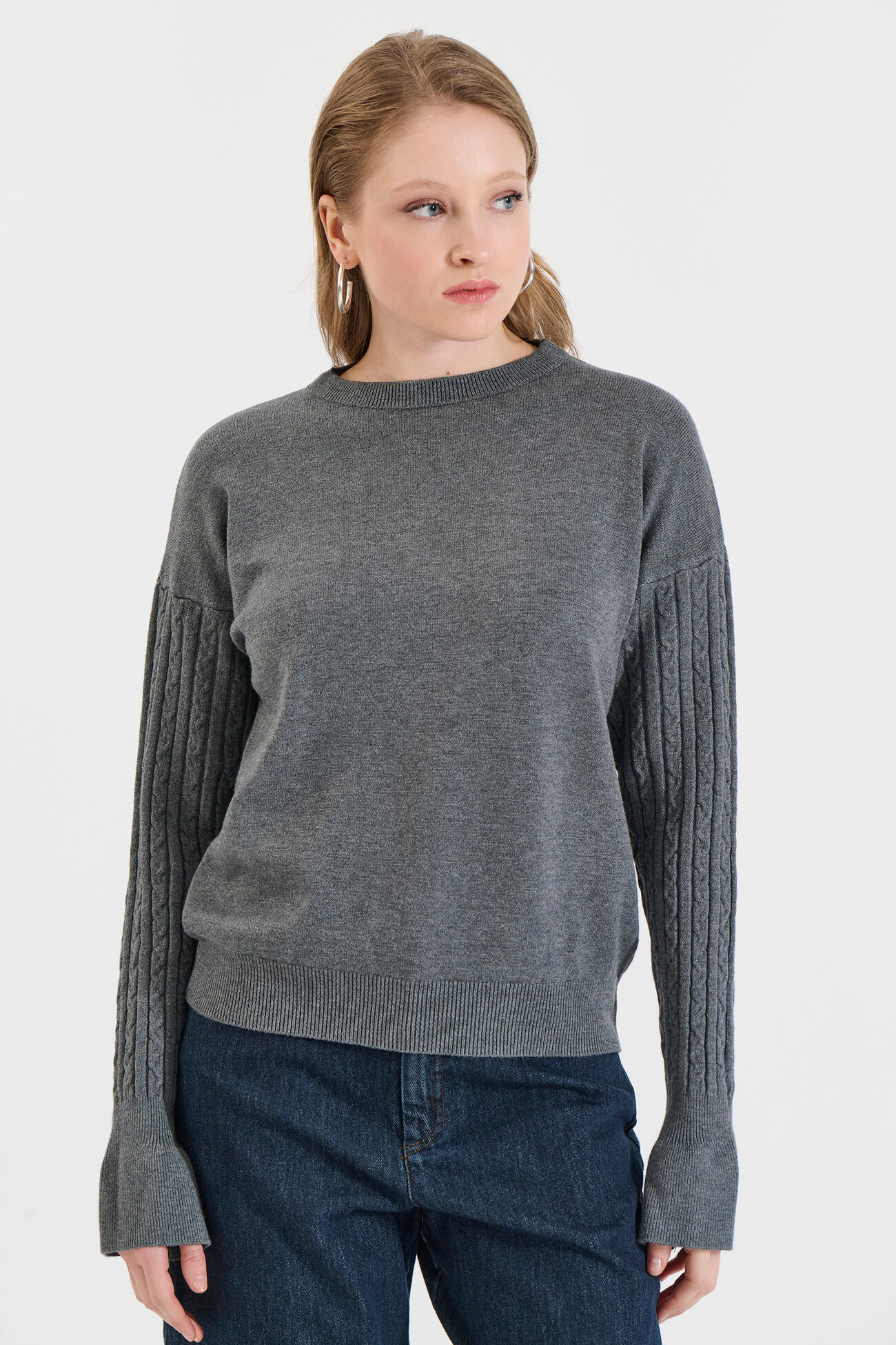 Bill Cost Πλεκτό Πουλόβερ με Πλέξη Πλεξούδας στα Μανίκια-20-131386-0-Grey/Γκρι Bill Cost Πλεκτό Πουλόβερ με Πλέξη Πλεξούδας στα Μανίκια-20-131386-0-Grey/Γκρι