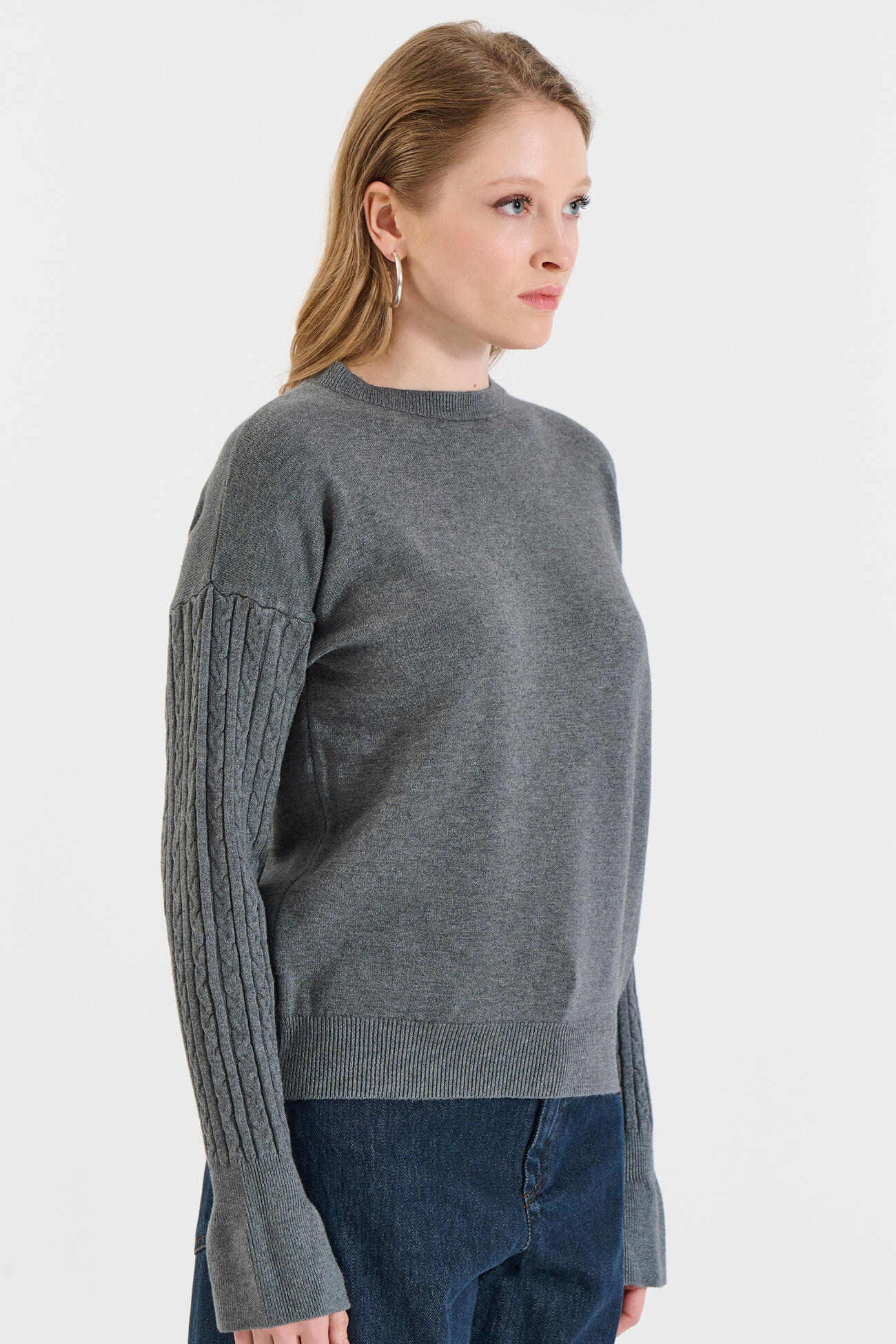 Bill Cost Πλεκτό Πουλόβερ με Πλέξη Πλεξούδας στα Μανίκια-20-131386-0-Grey/Γκρι Bill Cost Πλεκτό Πουλόβερ με Πλέξη Πλεξούδας στα Μανίκια-20-131386-0-Grey/Γκρι