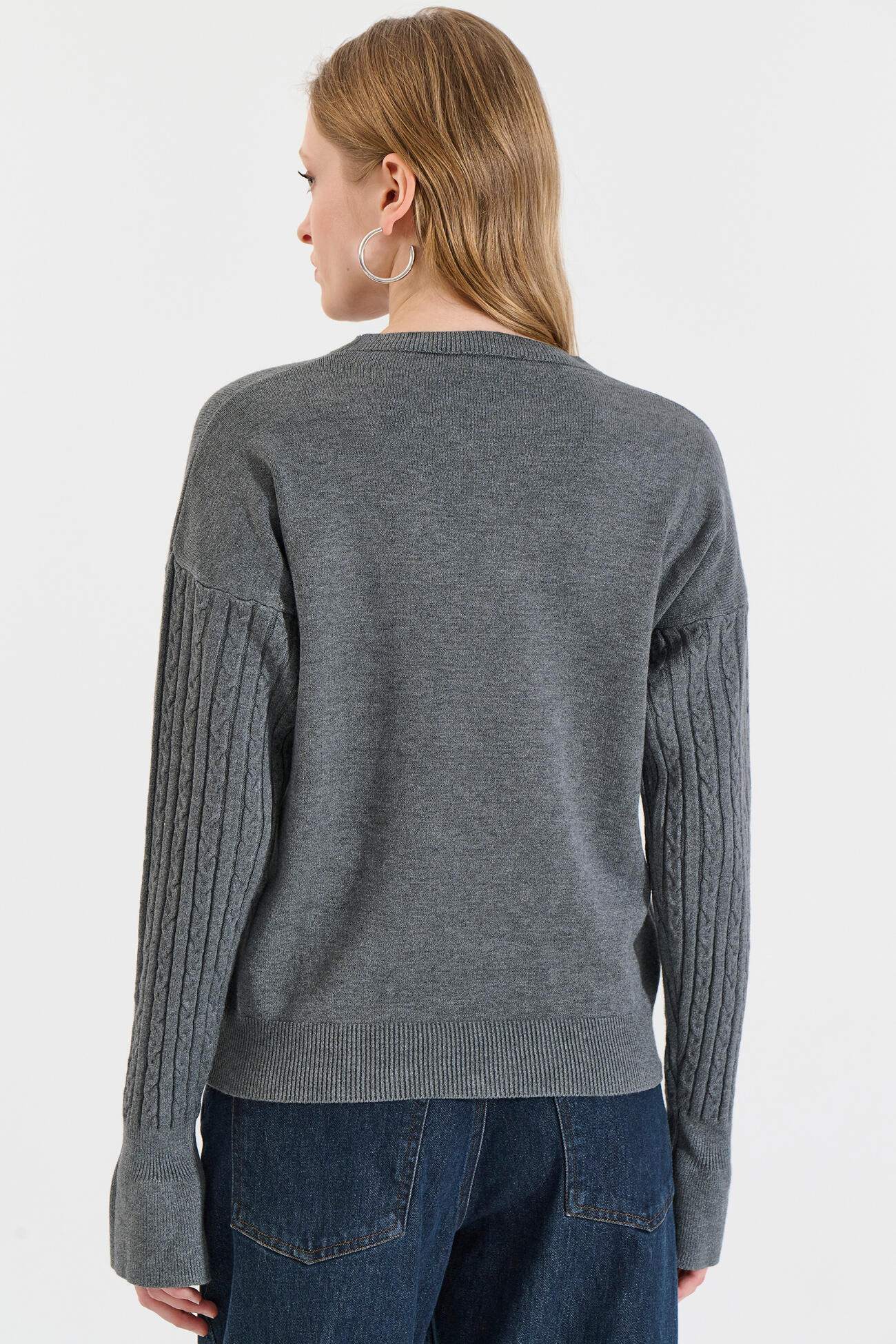 Bill Cost Πλεκτό Πουλόβερ με Πλέξη Πλεξούδας στα Μανίκια-20-131386-0-Grey/Γκρι Bill Cost Πλεκτό Πουλόβερ με Πλέξη Πλεξούδας στα Μανίκια-20-131386-0-Grey/Γκρι